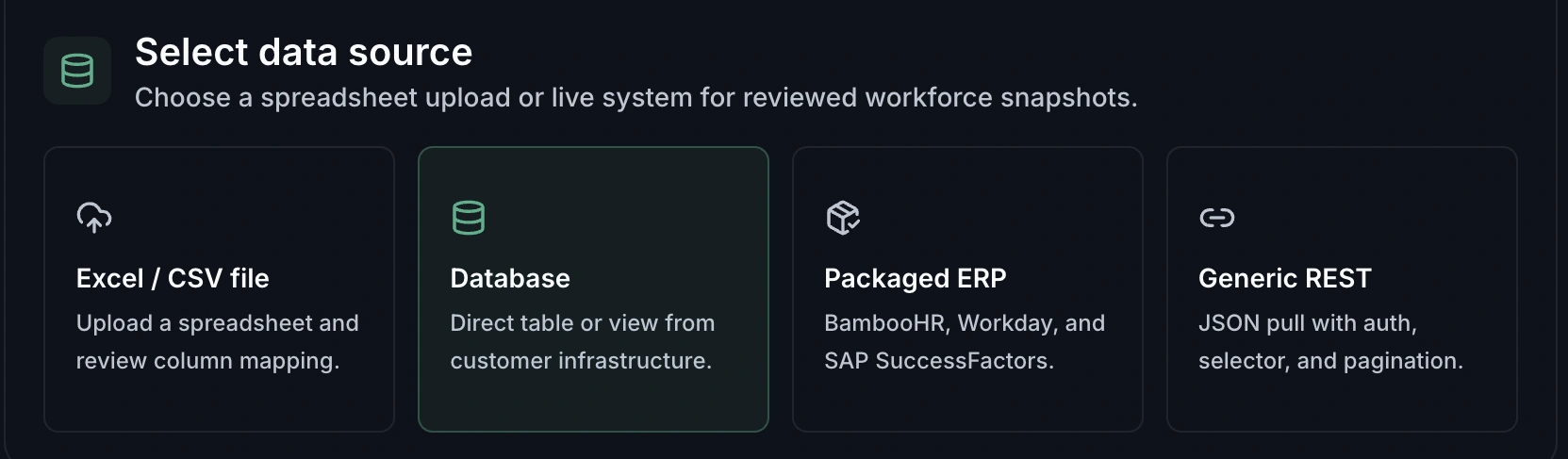 ChurnVision data source selector provided from the running application.